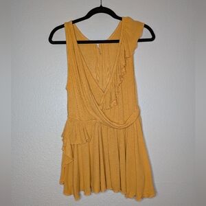 Free People Womens Yellow Boho Hippie Float Away Asymmetrical Ruffle Tank L